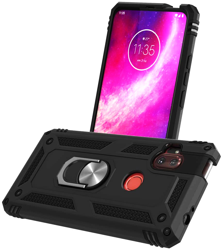 Protectores para celular  para Motorola  One Hyper Funda reforzada con anillo v2 Negro